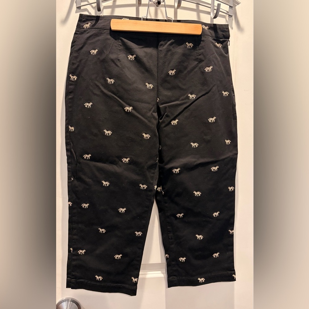 Coldwater Creek  Black Zebra Straight High Rise Crop Pants - Size 14 Petite